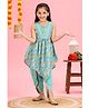 MASTARANG Woven Sleeveless Floral Printed Lace Embellished Asymmetrical Kurti With Dhoti Set - Aqua