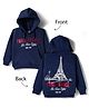Ruff Fleece Knit Full Sleeves Hooded Sweatshirt with Front & Back Paris Graphic & Kangaroo Pocket - Navy Blue
