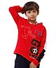 Under Fourteen Only Full Sleeves Football Printed Hooded Light Winter Sweatshirt - Red
