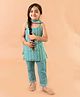 Fairies Forever Cotton Woven Sleeveless Striped Designed Lace Embellished Kurti & Pants With Dupatta - Light  Blue