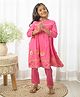 Fairies Forever Cotton Woven  Three Fourth Sleeves Lace Embellished Kurti & Pants - Dark Pink
