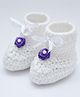 Love Crochet Art Ribbon Closer Booties With Flower Applique- White