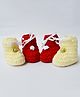 Love Crochet Art Wool Pack Of 2 Floral Applique Detailed Pearl Embellished Booties - Red & Cream