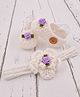 Love Crochet Art Floral Applique Detailed Booties & Headband Set - Lavender