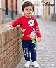 Babyhug Disney Single Jersey Knit Full Sleeves T-Shirt & Lounge Pant Set with Mickey & Friends Graphic - Navy Blue & Red
