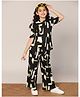Fashion Dream Cotton Blend Knit Three Fourth Sleeves Abstract Printed Top & Pant Set - Black