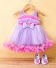 Bluebell Net Woven Sleeveless Party Frock With Bow Applique & Booties - Lavender