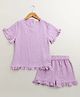 Sweetlime by A.S Organic Cotton Woven Half Sleeves Schiffli Embroidered Coordinating Top & Shorts Set - Purple