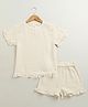 Sweetlime by A.S Organic Cotton Woven Half Peasant Sleeves Schiffli Embroidered Top & Coordinating Shorts Set - Off white