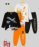 KUCHIPOO Cotton Blend Knit Pack Of 2 Full Sleeves Space Theme And Typography Printed Tees & Joggers Set - Black Orange & White