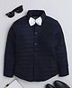 Polka Tots Cotton Woven Full Sleeves Striped Shirt With Bow - Navy Blue