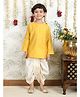 Polka Tots Cotton Woven Full Sleeves Abstract Printed Angrakha Kurta Dhoti Set - Yellow
