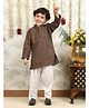 Polka Tots Cotton Woven Full Sleeves Ikat Printed Pathani Kurta Pyjama Set - Brown