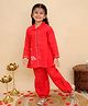 Little Ginnie Cotton Woven Full Sleeves Umbrella Embroidered Kurti Salwar Set - Red