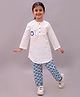 Little Ginnie Cotton Woven Full Sleeves Penguin Embroidered Kurti & Pant Set - Blue