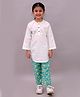 Little Ginnie Cotton Woven Full Sleeves Fish Embroidered Kurti & Pant Set - Green