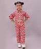 Little Ginnie Cotton Woven Full Sleeves Strawberry Printed Coordinating Top & Pant Set - Red