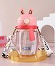 Baybee Lovely Bunnies Kids Water Bottle 600ml | BPA Free & Leakproof Safe Sipper Bottle with Straw | Cute Rabbit Design Smooth Sipping with Handle & Neck Strap, Flip Lid for School Kids & Babys (Pink)