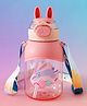 Kids Straw Water Bottle with Shoulder Strap 650ml - Pink| BPA-Free, Leak-Resistant & Freezer Safe| Cartoon Print| School Sipper Bottle for Boys & Girls