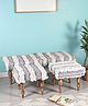 Ikiriya Cairo Sheesham Wood Accent 3 1 1 Seater Bench / Settees / Recamiers with 2 Stools in Grey Fabric with Fringes