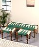 Ikiriya Hamilton Sheesham Wood Vintage 3 1 1 Seater Maachi Bench / Charpai / Khatiya / Rajasthani Traditional Settees / Recamiers with 2 Stools in Green & White Rope Canning