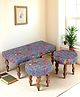 Ikiriya Bestone Sheesham Wood Mid Century 2 1 1 Seater Bench / Settees / Recamiers with 2 Stools in Grey Brid Print Kantha