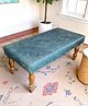 Ikiriya Bestone Sheesham Wood Accent 2 Seater Bench / Settees / Recamiers in Blue Jacquard Work Fabric