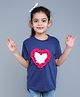 PinkChick Cotton Woven Half  Sleeves Heart Detailed Tee With Hair Clip - Royal Blue