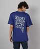 TeenTrums Cotton Knit Half Sleeves Typography Back Printed Oversized Tee - Royal Blue