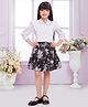 TINY BABY Satin Woven Three Fourth Sleeves Frill Detailed  Top & Floral Printed Skirt Set - White