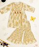 Bella Moda Cotton Woven Three Fourth Sleeves Floral Printed Gota Lace Embellished Kurti & Sharara Set - Yellow