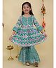 The Mom Store Cotton Knit Three Fourth Sleeves Ethnic  Printed Gota Lace Embellished Kurti Sharara Set - Multi Colour
