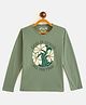 Fort Divine Cotton Knit Full Sleeves Floral Printed Girls Tee - Green