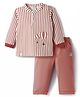 Ollypop Interlock Knit Full Sleeves T-Shirt and Lounge Pant Set With Stripes & Hot Air Balloon Print - Dark Peach