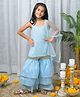 Fairies Forever Satin Woven Sleeveless Stone Embellished Kurti & Sharara With Dupatta - Light Blue