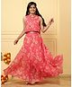 TeenTrums Georgette Woven Sleeveless Floral Printed Lehenga Choli Set - Coral