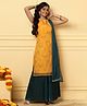 TeenTrums Organza Woven Sleeveless Leaves Embroidered Kurti Palazzo With Dupatta Set - Yellow