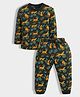 Orange Sugar Cotton Knit Full Sleeves Cheetah Printed Coordinating Night Suit Set - Bottle Green & Black