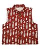 Snowflakes Cotton Woven Sleeveless Fishes Printed Jacket - Red