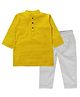 Snowflakes Cotton Woven Full Sleeves Solid Kurta Pyjama Set - Yellow & White