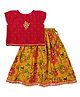 Snowflakes Rayon Woven Cap Sleeves Floral Embroidered Gota Lace Embellished Lehenga Choli Set - Orange & Mustard