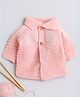 Little Angels Woollen Knit Full Sleeves Self Designed Collared  Cardigan - Pink