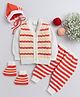 Little Angels Woollen Knit Full Sleeves Striped Sweater Set With Cap & Socks - White & Orange
