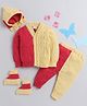 Little Angels Woollen Knit Full Sleeves Colour Blocked Sweater Set With Cap & Socks - Fuchsia & Yellow