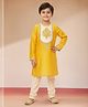 Vastramay Viscose Woven Full Sleeves Floral Paisley Embroidered & Gota Lace Embellished Kurta Pyjama Set - Yellow