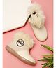 Tiny Bugs Metal Applique Detailed Fur Embellished Zipper Closure Boots - Beige