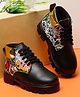 Tiny Bugs Graffiti Style Typography Printed Lace Up Boots - Black