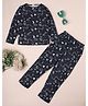 RAINE AND JAINE Cotton Knit Full Sleeves Space Theme  Printed Coordinating Night Suit Set - Black