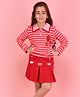Cutecumber Neoprene Knit Full Sleeves Striped & Strawberry Designed Top Style Sweater With Skirt Set - Red