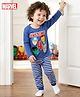Babyhug Marvel Single Jersey Knit Full Sleeves Night Suit With Marvel Character Print - Navy Blue